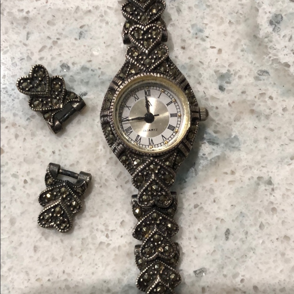 Marcasite quartz watch with hearts